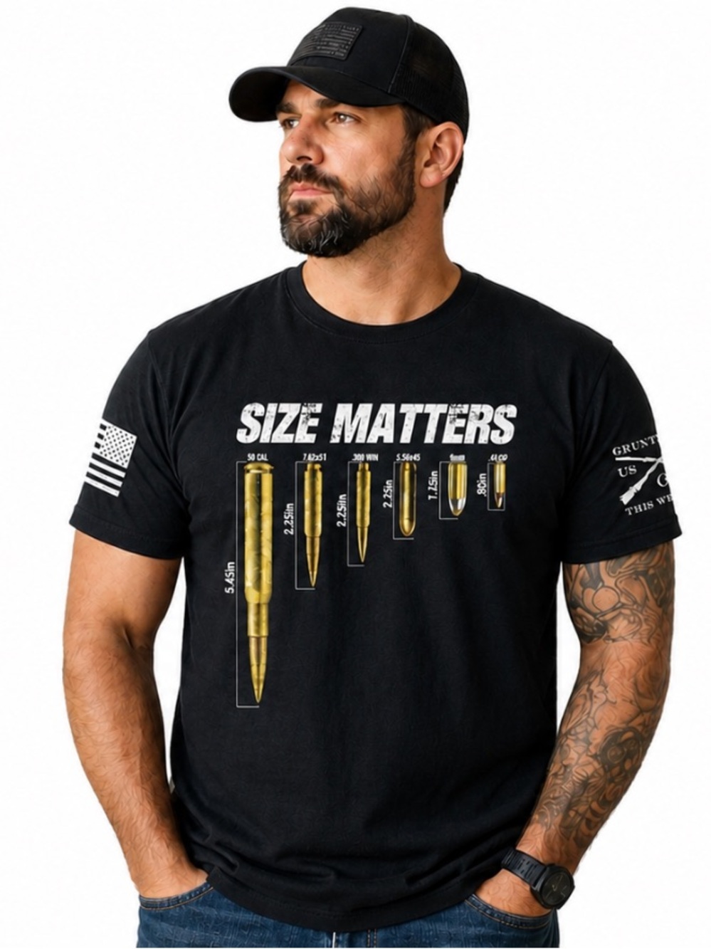 Grunt Style Size Matters Bullet Graphic T-Shirt Black XXL